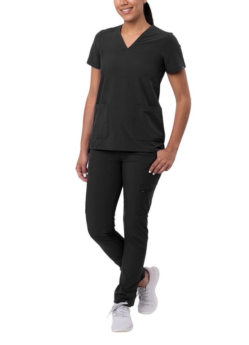 Adar Uniforms Adar Addition Scrubs Set for Women - Stretch V-Neck Scrub Top & Skinny Cargo Scrub Pants, 10 Pockets - A9200 - Black - XS - Image 1